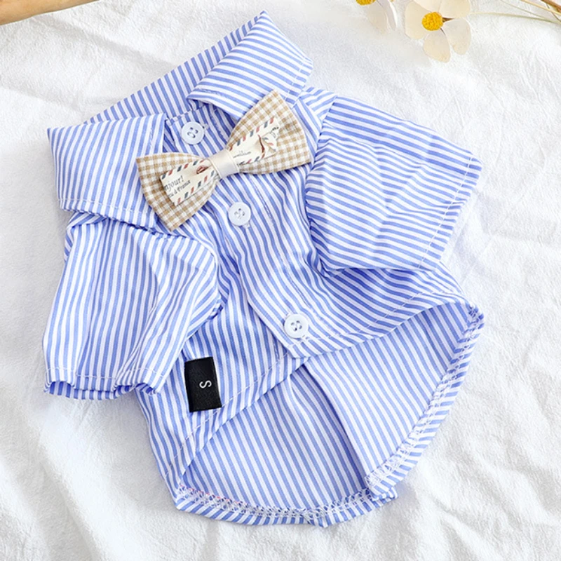 Summer Dog Clothing - 애완견 옷 Bowknot 줄무늬 셔츠 작은