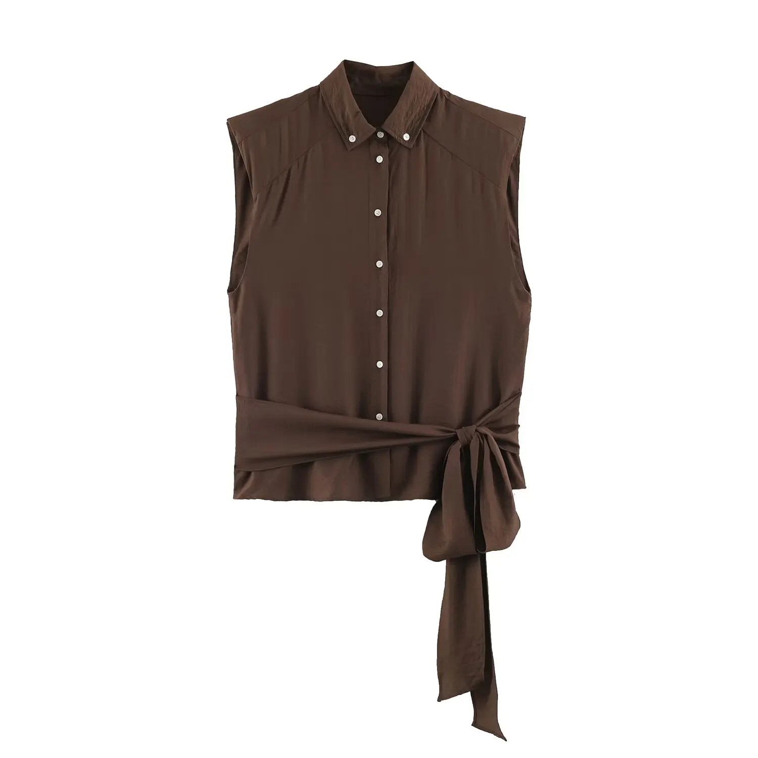 Crop Blouse Linen - 새로운 패션 여성 캐주얼 커피 린넨