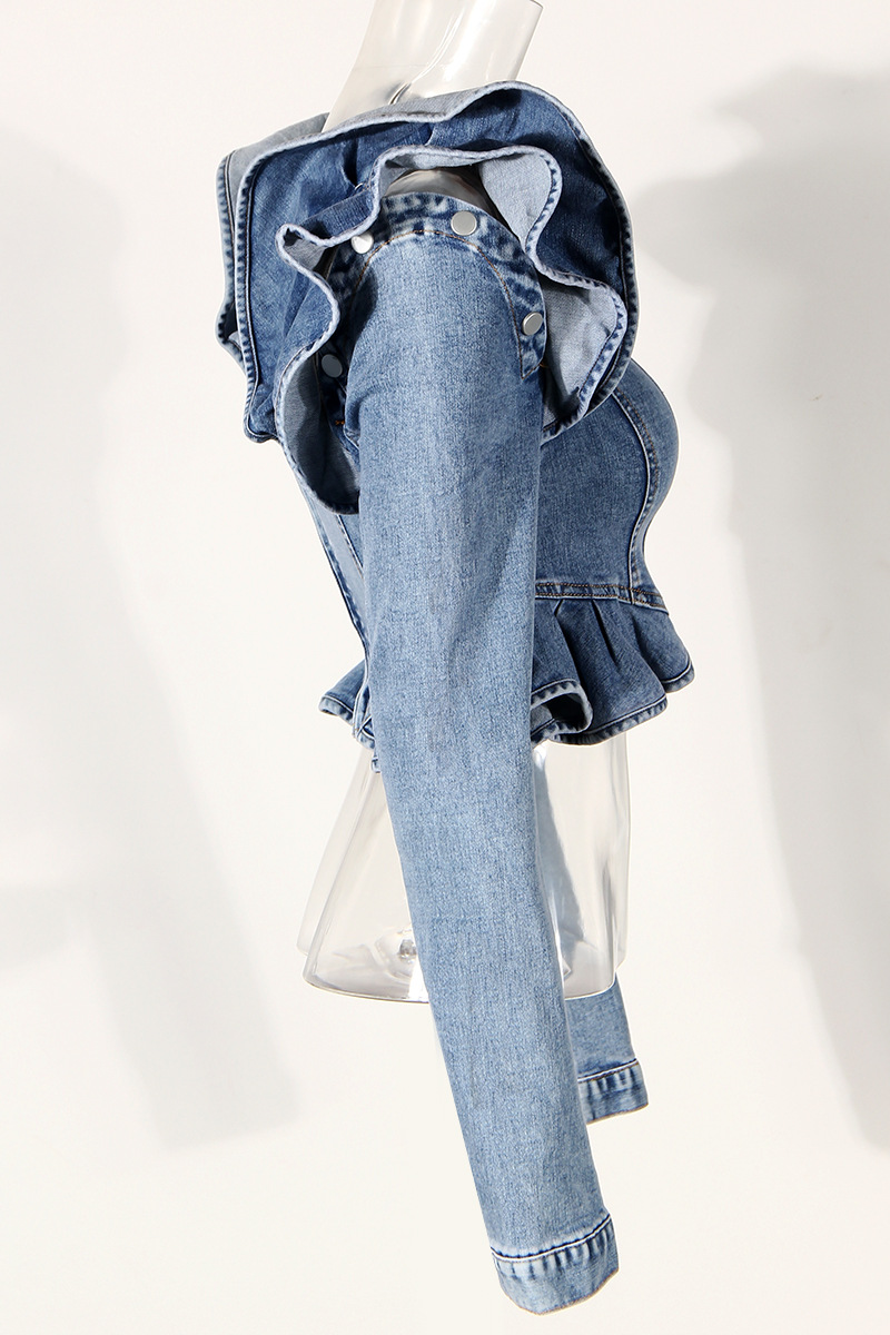 패션 러플 긴팔 데님 탑 콜드 숄더 크롭 블라우스 생일 - Crop Blouse Linen 리뷰 및 가격