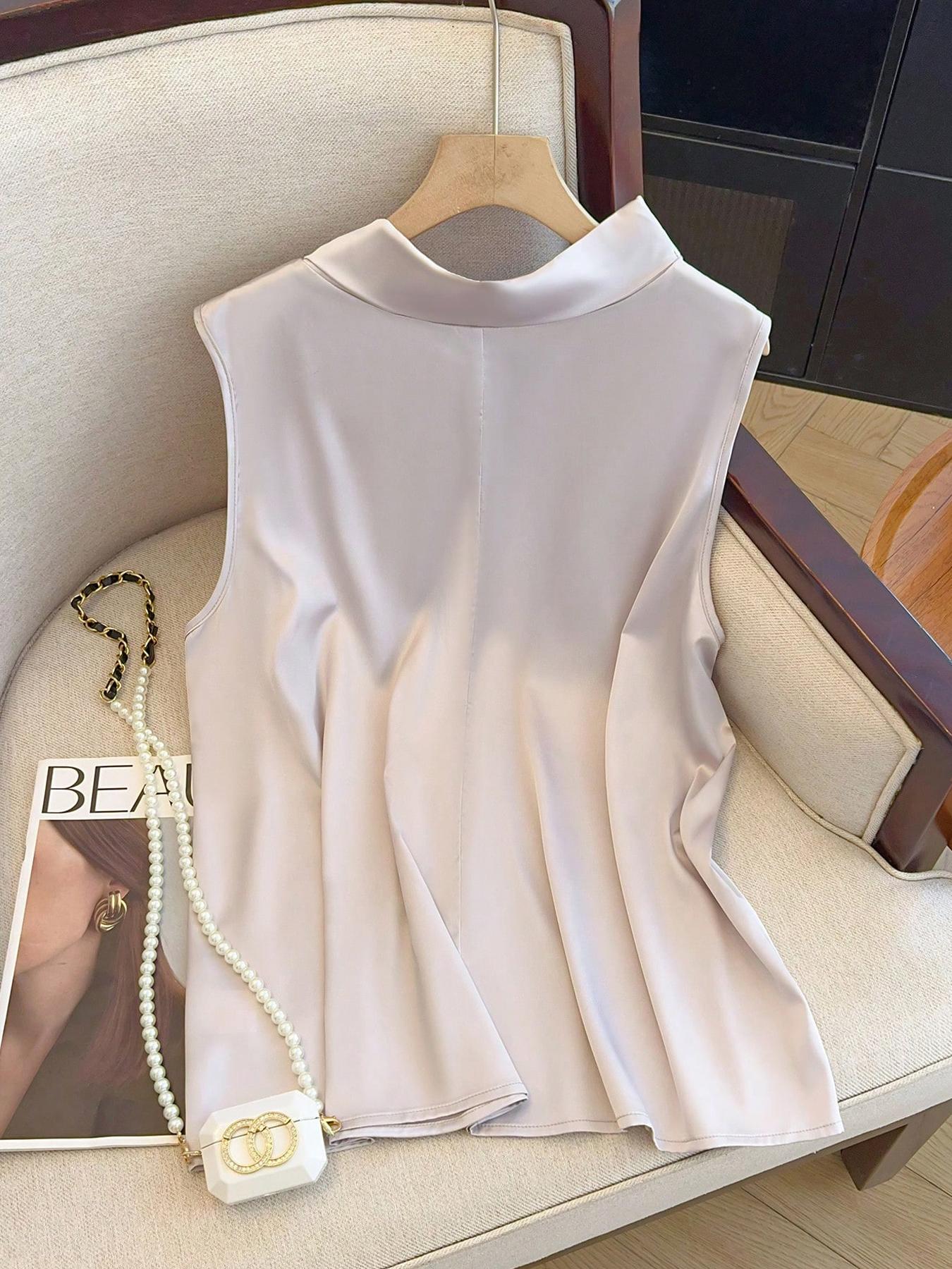 【플러스 사이즈】 솔리드 컬러 타이 프론트 탑, 데일리 - Summer Clothing Wear 리뷰 및 가격