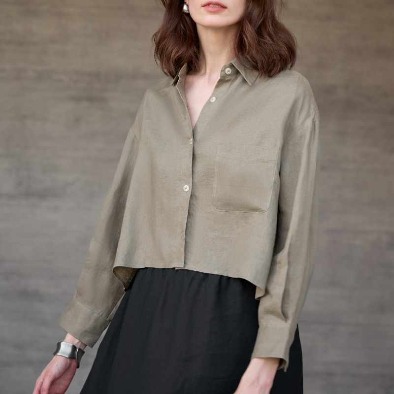화이트 셔츠 여성용 100% 린넨 긴팔 크롭 가디건 블 - Crop Blouse Linen 리뷰 및 가격