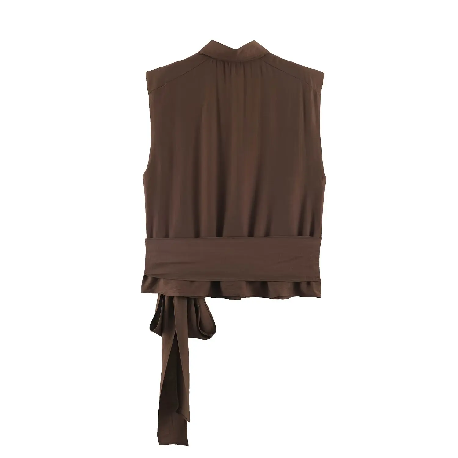새로운 패션 여성 캐주얼 커피 린넨 셔츠 민소매 허리끈 - Crop Blouse Linen 리뷰 및 가격