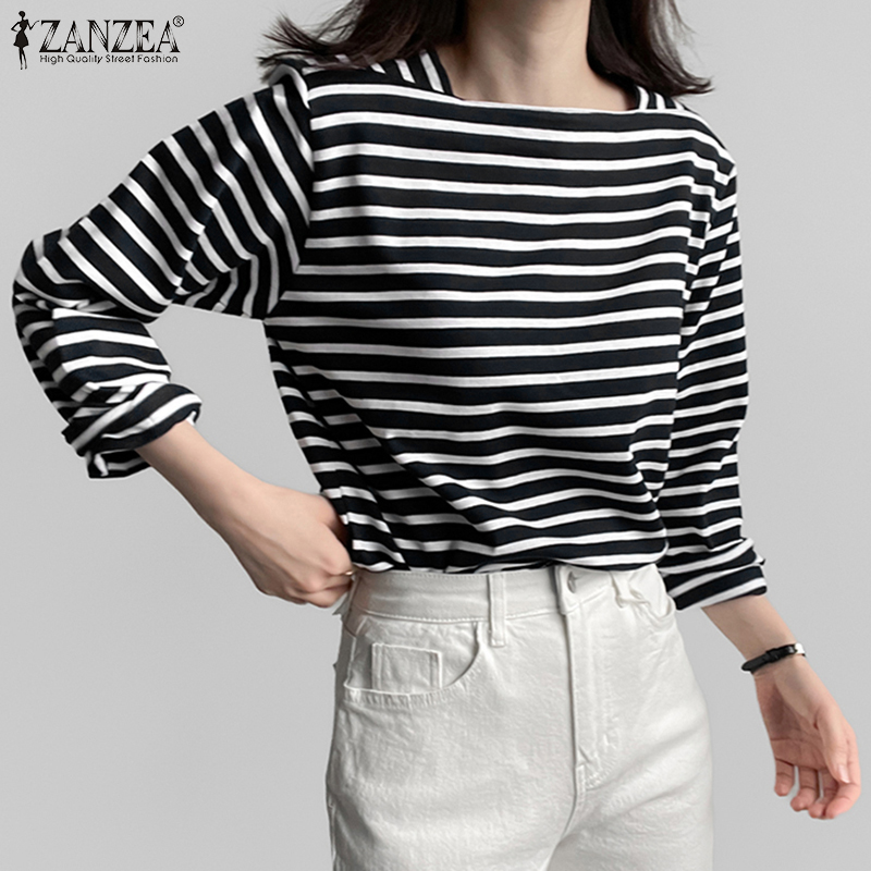 ZANZEA 여성 캐주얼 스트라이프 블라우스 봄 긴팔  - Summer Clothing Wear 리뷰 및 가격