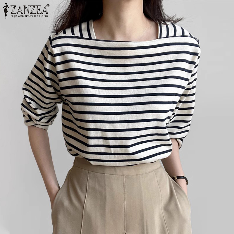 ZANZEA 여성 캐주얼 스트라이프 블라우스 봄 긴팔  - Summer Clothing Wear 리뷰 및 가격