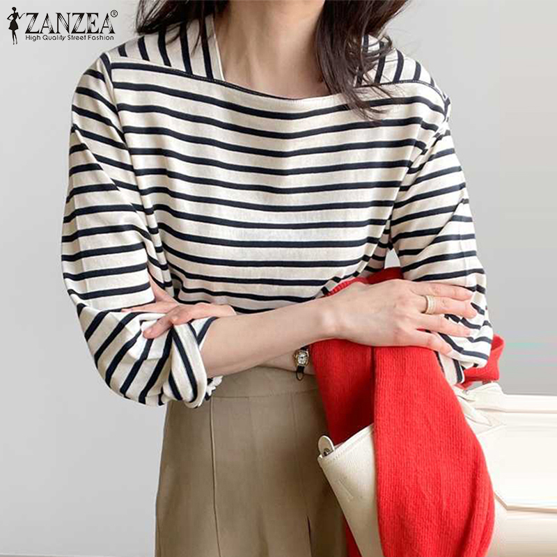 ZANZEA 여성 캐주얼 스트라이프 블라우스 봄 긴팔  - Summer Clothing Wear 리뷰 및 가격