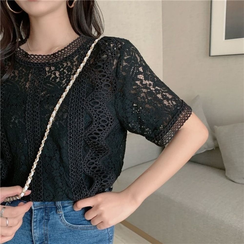 우아하고 달콤한 반팔 레이스 셔츠 루즈핏 시크 레이스  - Crop Blouse Linen 리뷰 및 가격