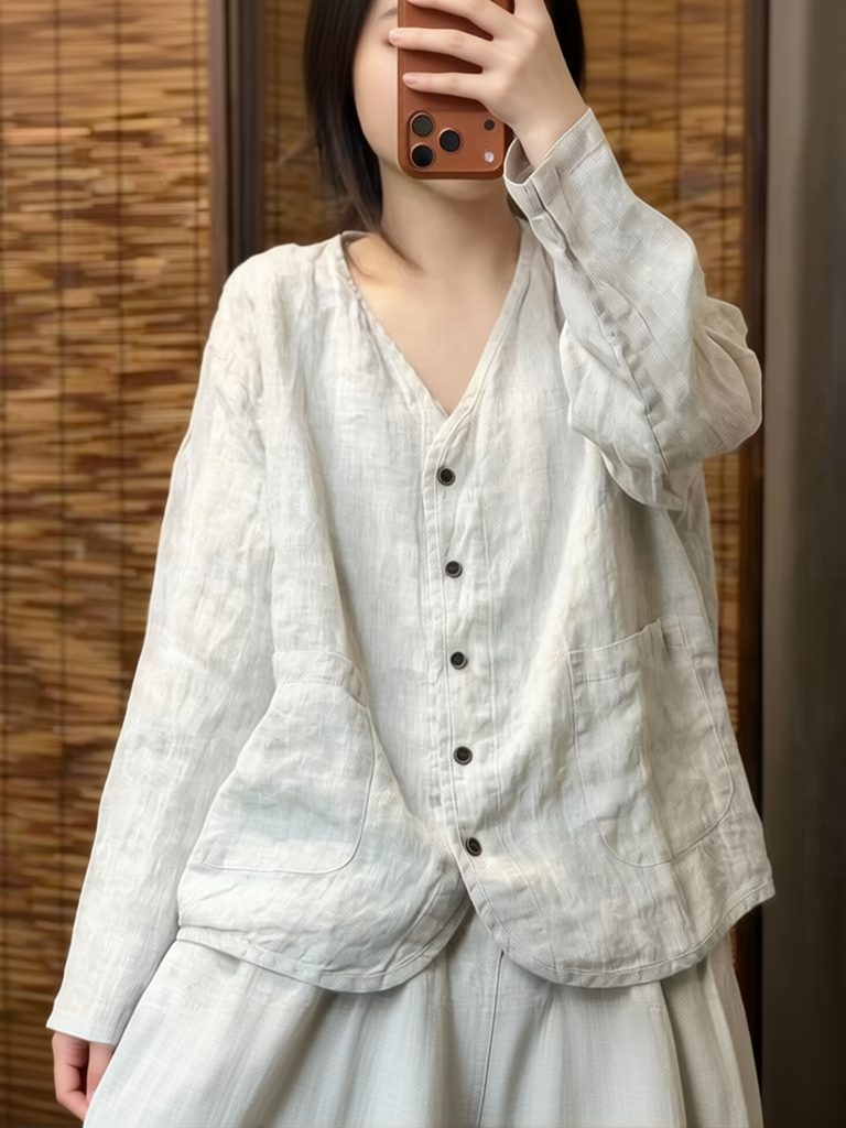 에스테틱 에스닉 코튼 린넨 셔츠 여성 루즈핏 캐주얼 긴 - Crop Blouse Linen 리뷰 및 가격