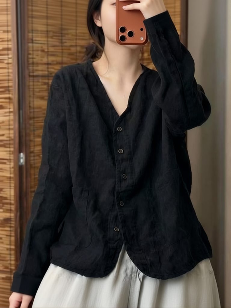 에스테틱 에스닉 코튼 린넨 셔츠 여성 루즈핏 캐주얼 긴 - Crop Blouse Linen 리뷰 및 가격